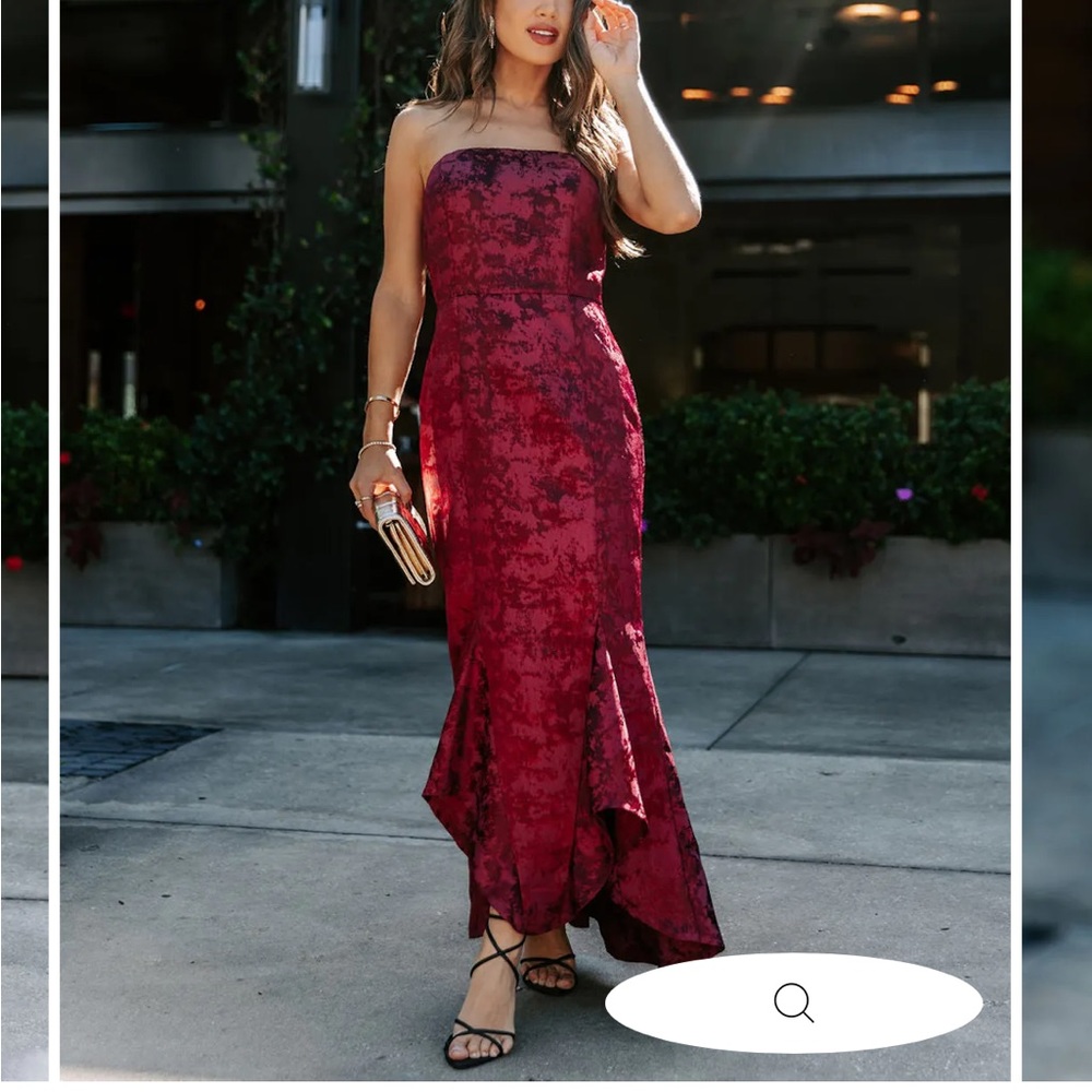 Elliana Strapless Embossed Ruffle Midi Dress